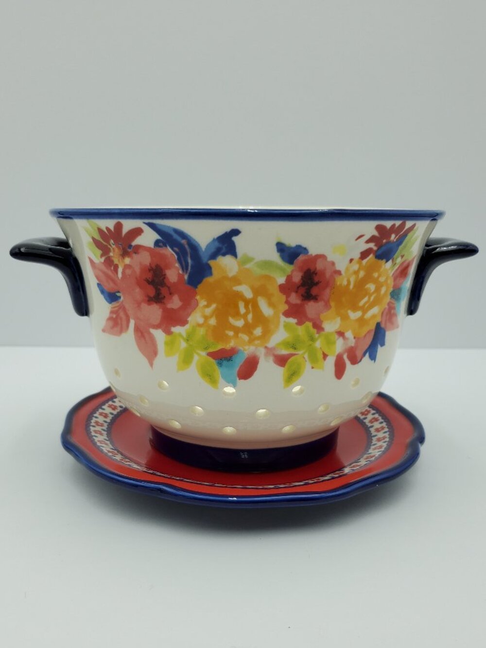 Pioneer Woman Fiona Floral Stoneware Colander with Drip Plate